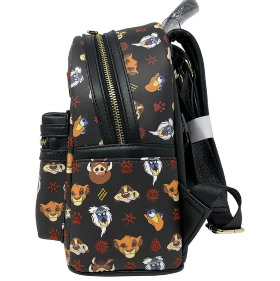 10" Disney : Lion King - Faces AOP Faux Leather Mini Backpack Bag Loungefly Exclusive