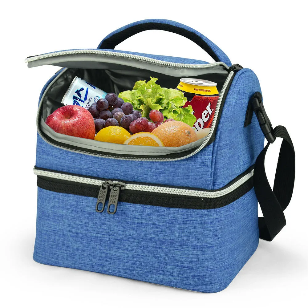 12L Dual Compartment Insulated Lunch Bag Cooler Bag - Blue