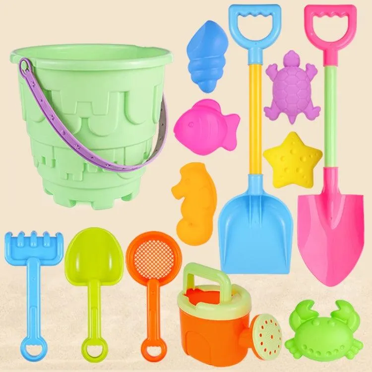 13-Piece Kids Sand Playset with Bucket, Shovels, Water Bottle, and Hourglass