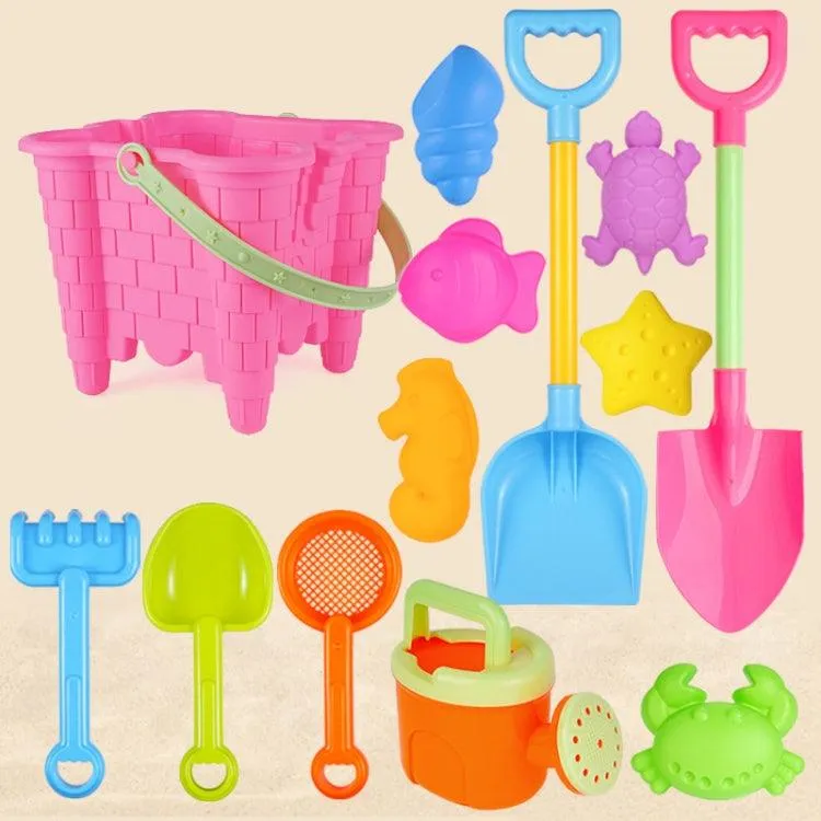 13-Piece Kids Sand Playset with Bucket, Shovels, Water Bottle, and Hourglass