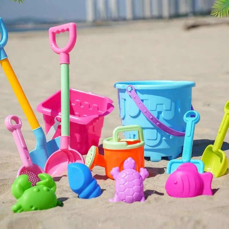 13-Piece Kids Sand Playset with Bucket, Shovels, Water Bottle, and Hourglass