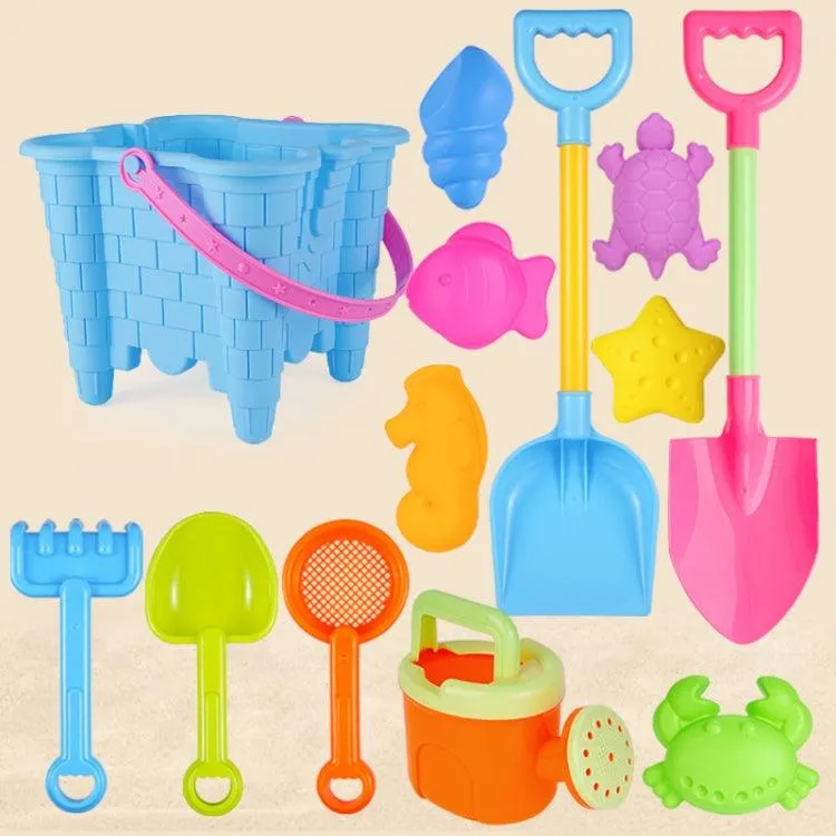 13-Piece Kids Sand Playset with Bucket, Shovels, Water Bottle, and Hourglass