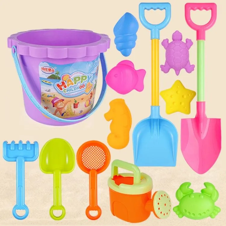 13-Piece Kids Sand Playset with Bucket, Shovels, Water Bottle, and Hourglass