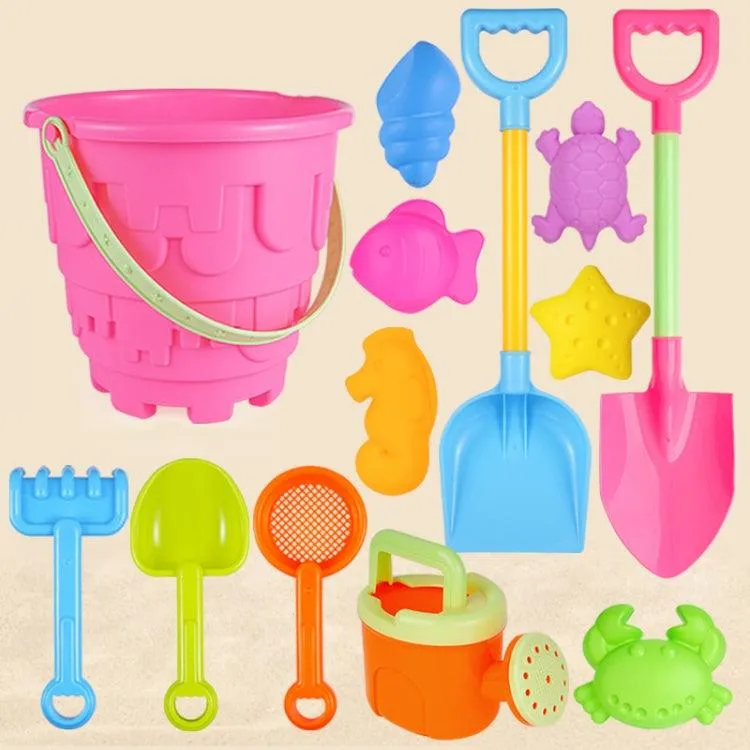 13-Piece Kids Sand Playset with Bucket, Shovels, Water Bottle, and Hourglass