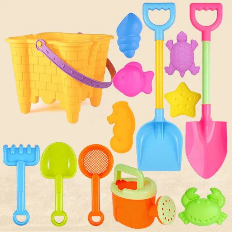 13-Piece Kids Sand Playset with Bucket, Shovels, Water Bottle, and Hourglass