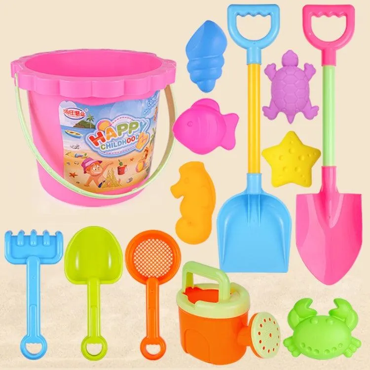 13-Piece Kids Sand Playset with Bucket, Shovels, Water Bottle, and Hourglass