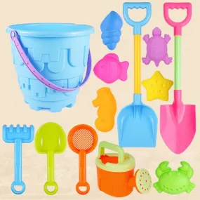 13-Piece Kids Sand Playset with Bucket, Shovels, Water Bottle, and Hourglass