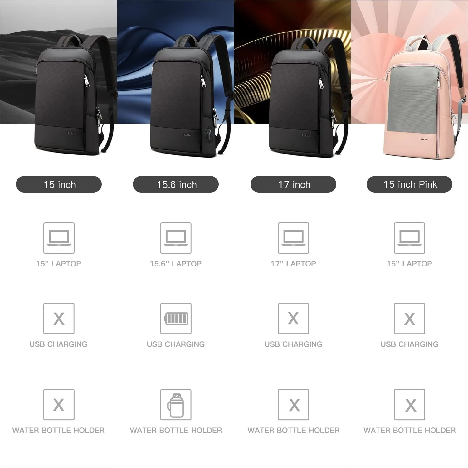 15 Inch Super Slim Laptop Backpack Men anti Theft Waterproof Backpack Light Smart Business Computer Backpack Casual Daypack Black