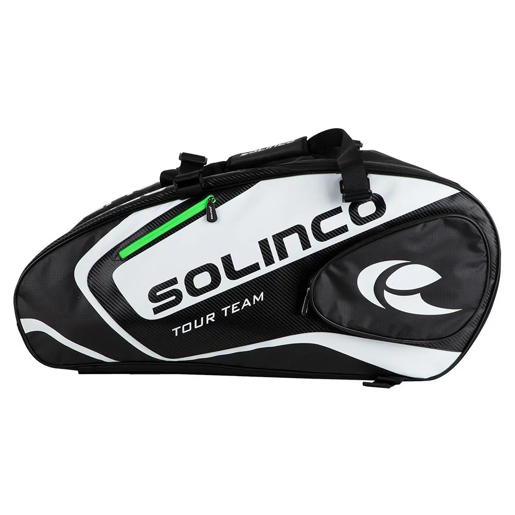 15-Pack Tour Team Tennis Racquet Bag White and Black with Green Zipper Lining