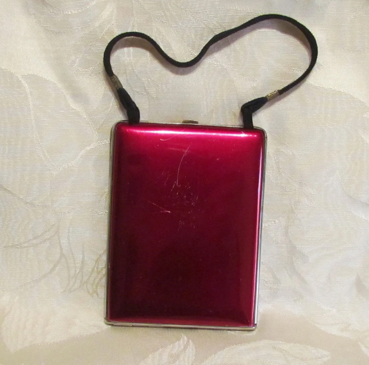 1930s Mondaine Red Enamel Compact Purse Silver RARE