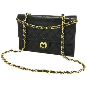 1980s Mila Schon Black Quilted Leather Gold Chain Cross body Purse