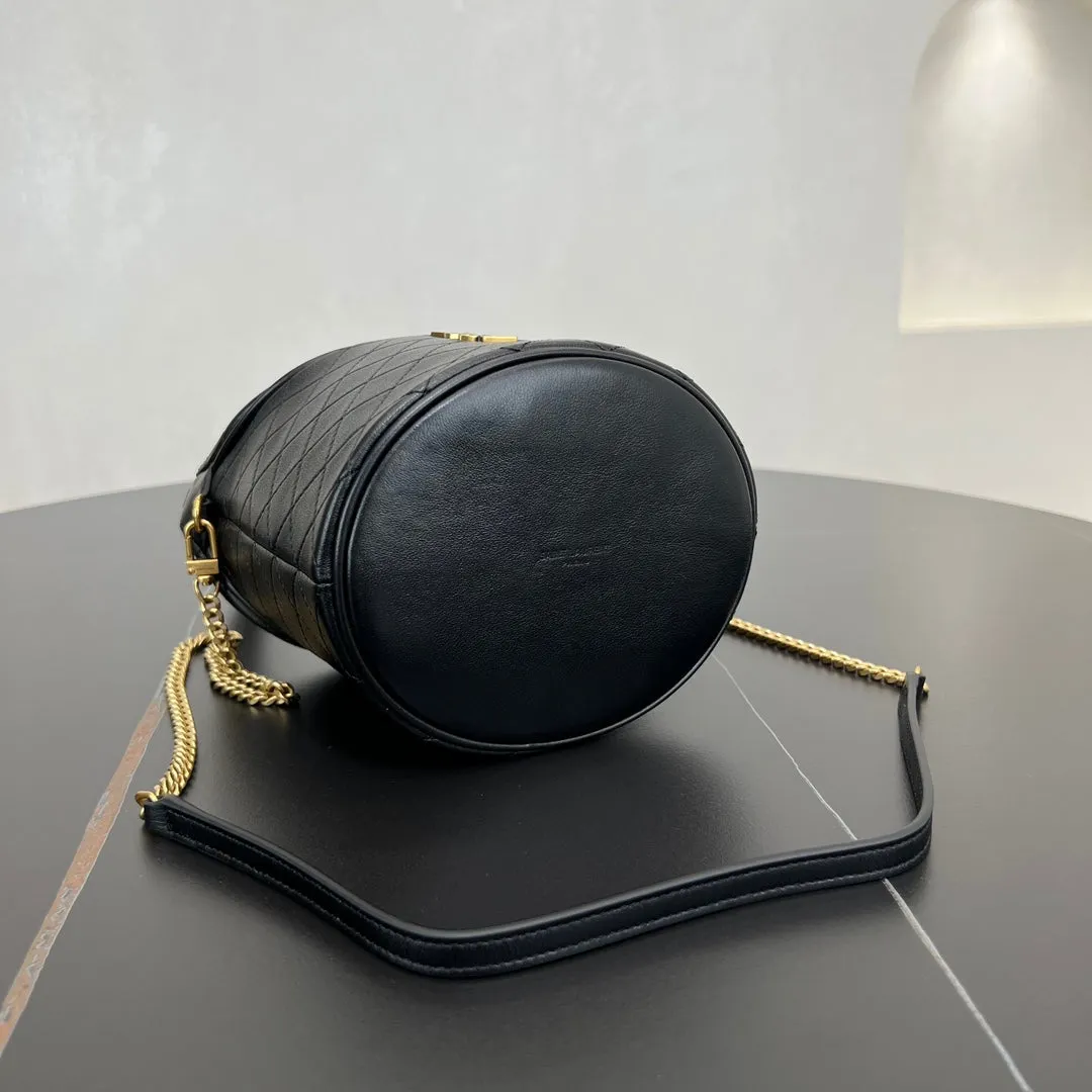 19CM GABY Sheepskin Black Shoulder Bucket Bag 763961