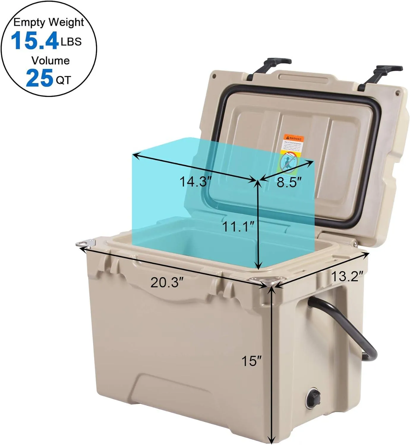 25QT Rotomolded Insulated Ice Cooler 3-5 Days Ice Chest with Built-in Fish Ruler, Bottle Opener, Cup Holder