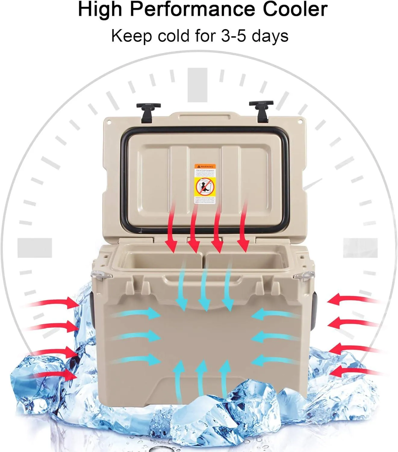 25QT Rotomolded Insulated Ice Cooler 3-5 Days Ice Chest with Built-in Fish Ruler, Bottle Opener, Cup Holder