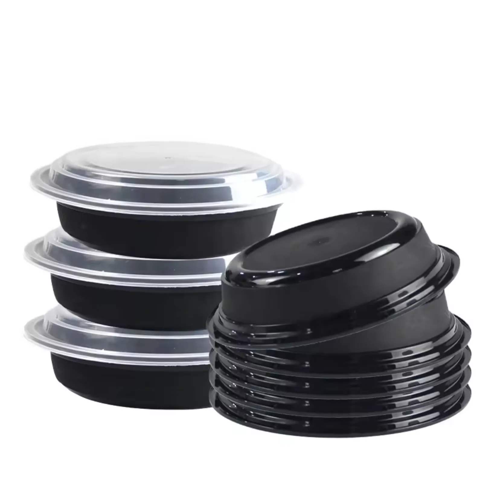 32oz. Disposable Round Meal Prep/ Bento Box Containers with Clear Lids