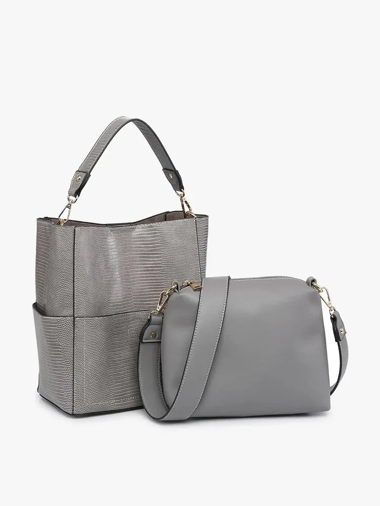 Abby Lizard Bucket Bag (Grey)