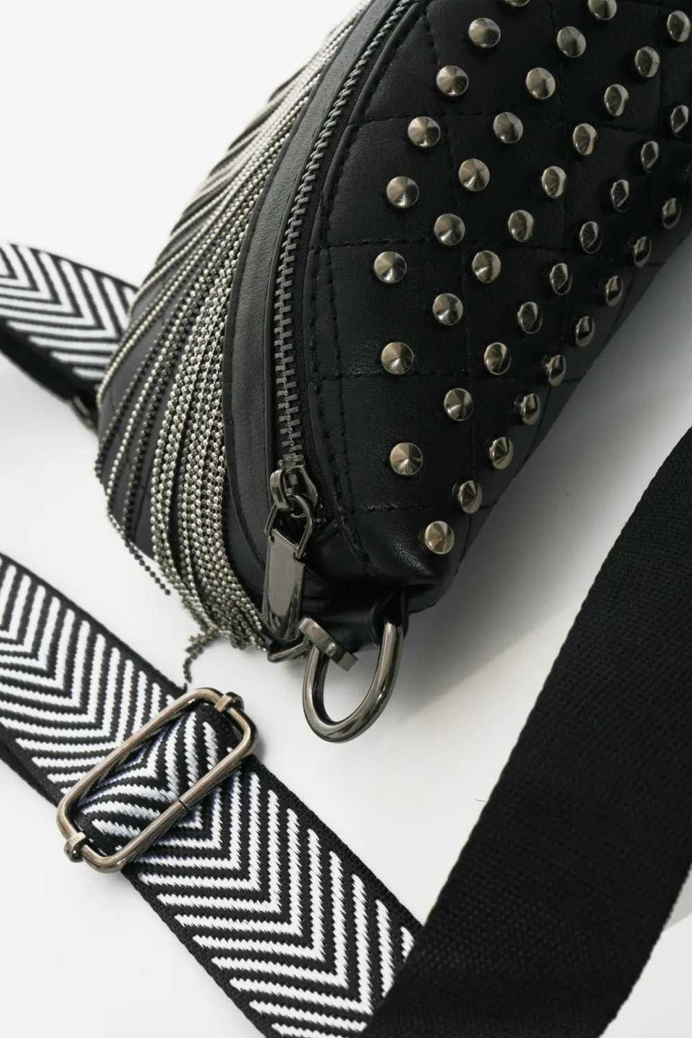 Adored PU Leather Studded Sling Bag with Fringes