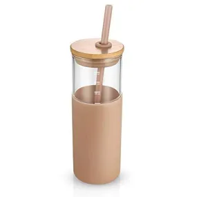 Advanced Mixology 24oz Glass Tumbler Glass Water Bottle Straw Silicone Protective Sleeve Bamboo Lid - BPA Free