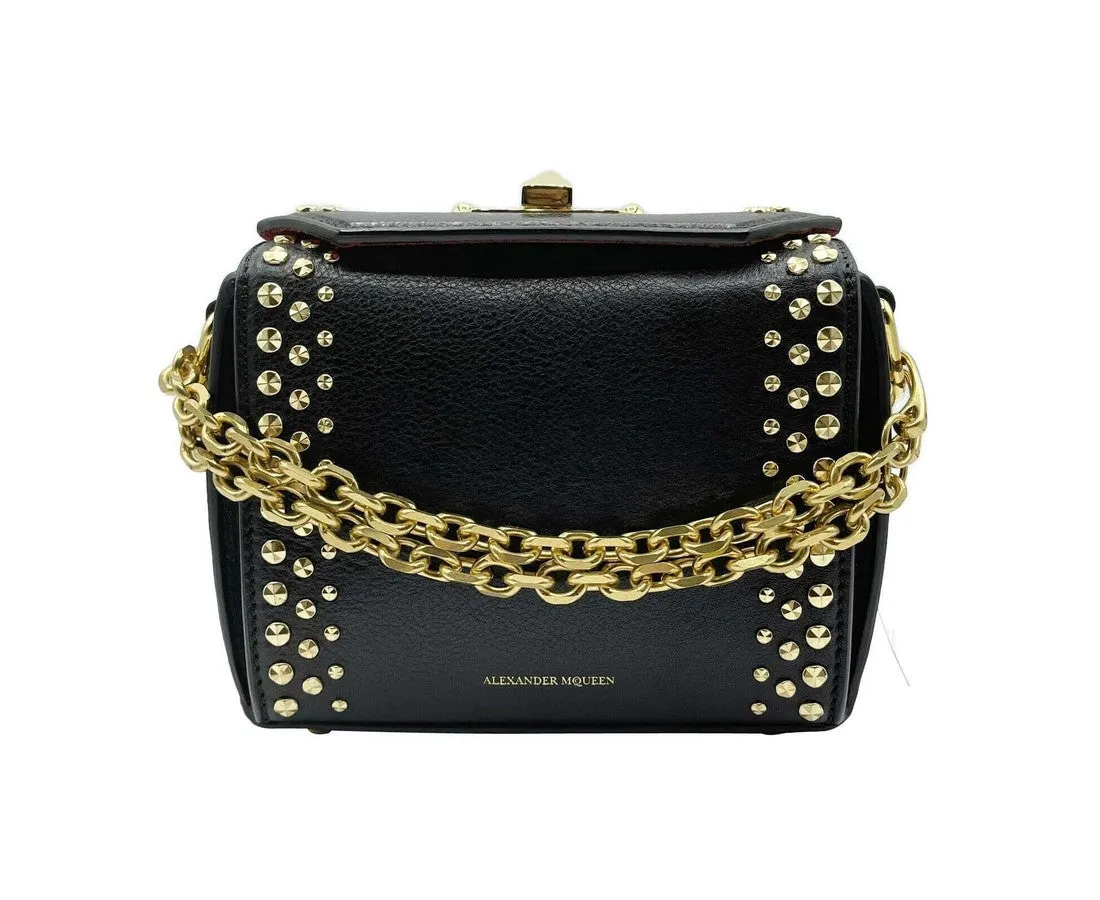 Alexander McQueen Women's Black Leather Gold Studded Box 16 Crossbody Bag 554127 1000