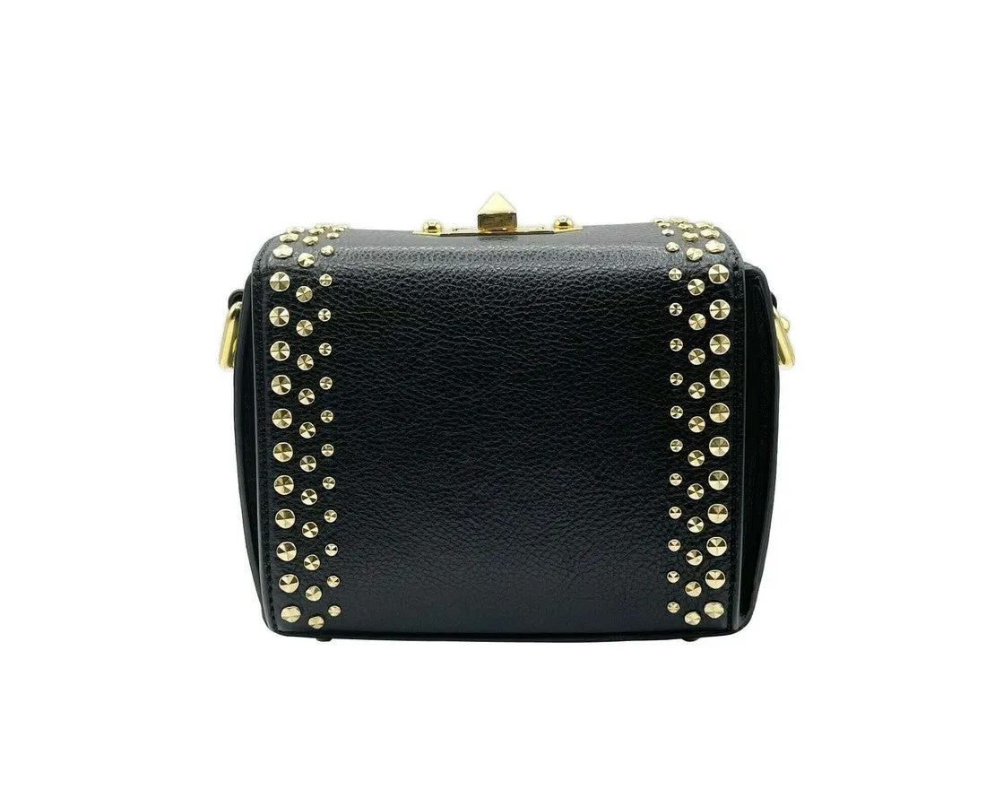 Alexander McQueen Women's Black Leather Gold Studded Box 16 Crossbody Bag 554127 1000