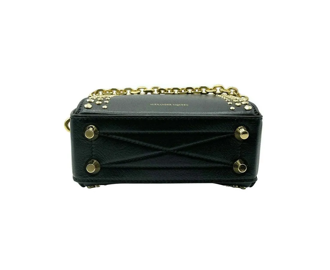 Alexander McQueen Women's Black Leather Gold Studded Box 16 Crossbody Bag 554127 1000