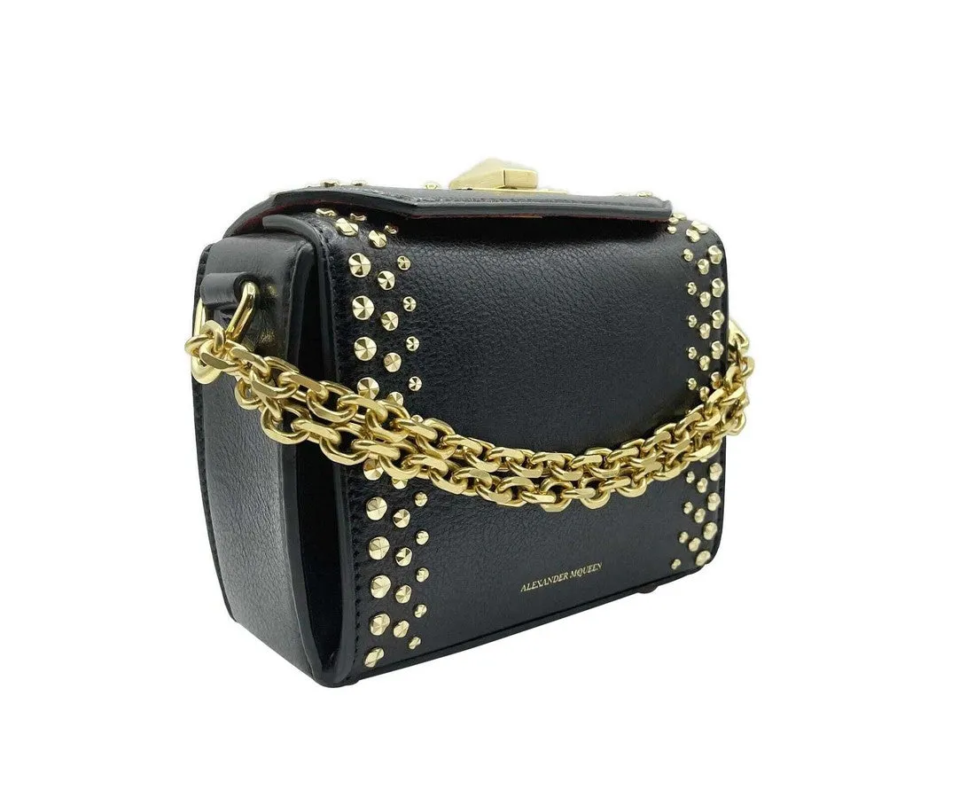 Alexander McQueen Women's Black Leather Gold Studded Box 16 Crossbody Bag 554127 1000