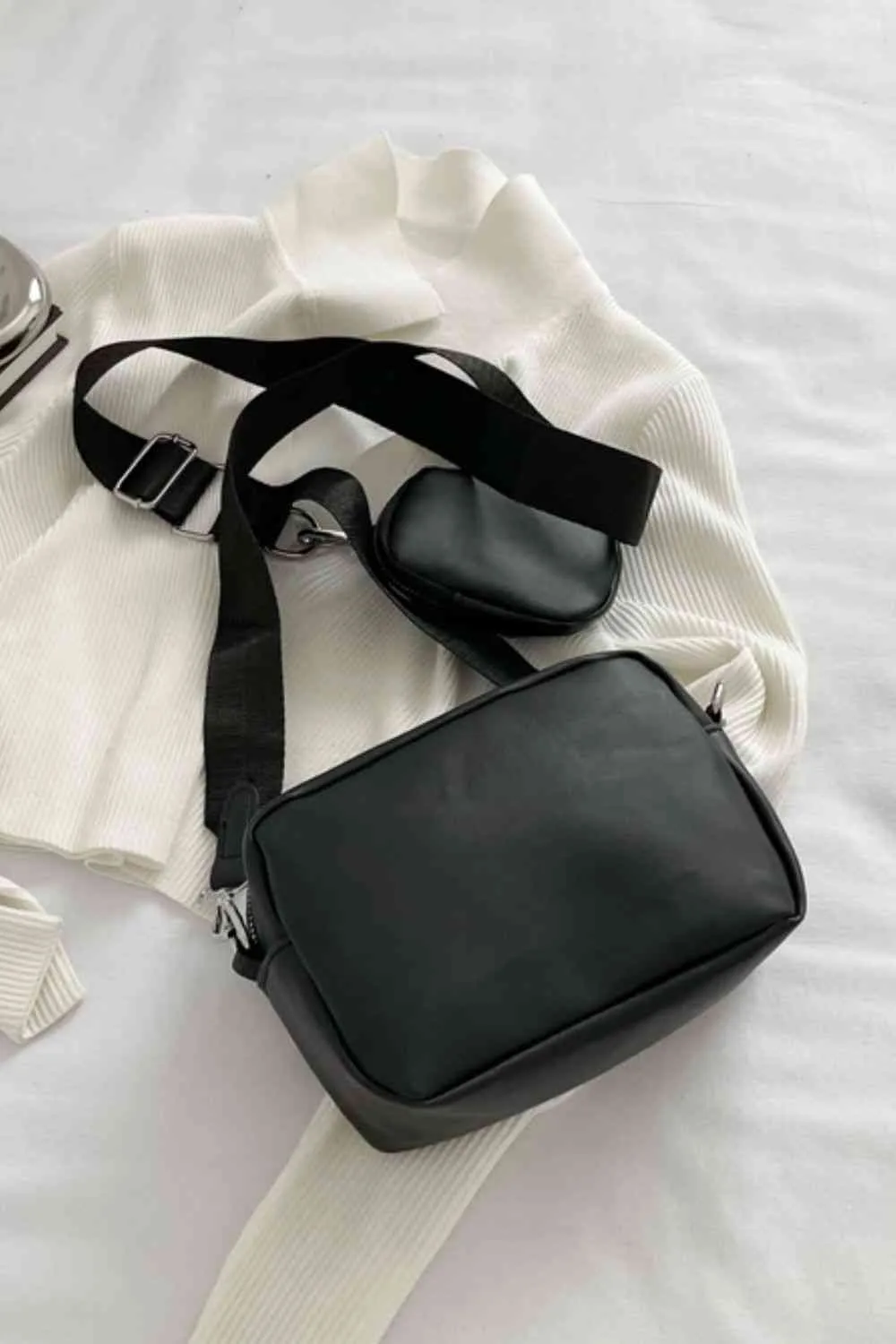 *APP EXCLUSIVE* Faux Leather Shoulder Bag with Small Purse