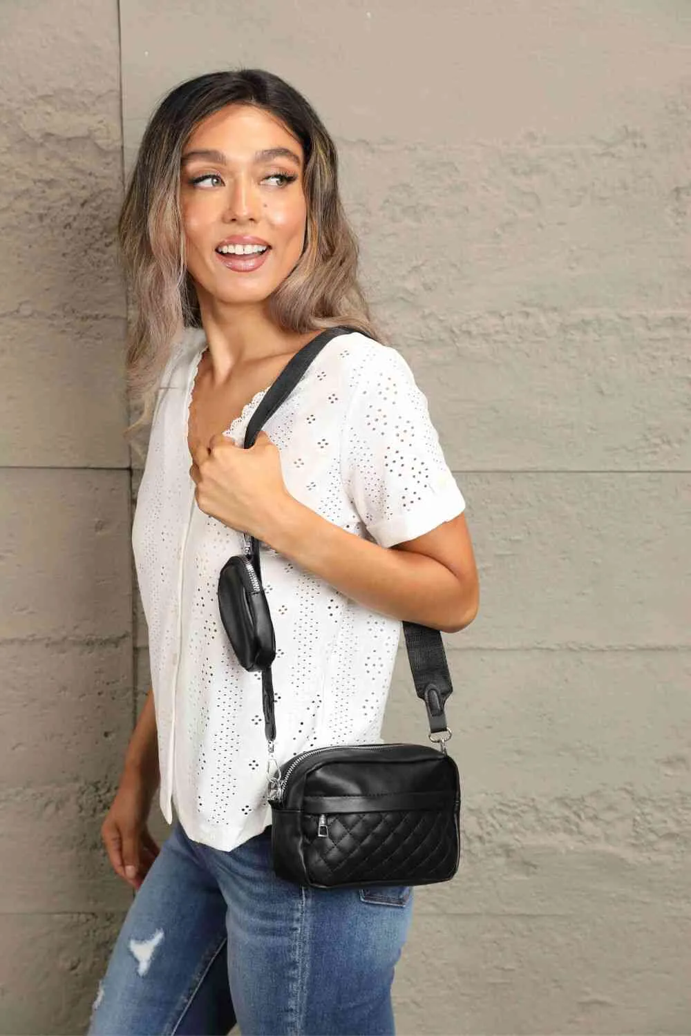 *APP EXCLUSIVE* Faux Leather Shoulder Bag with Small Purse