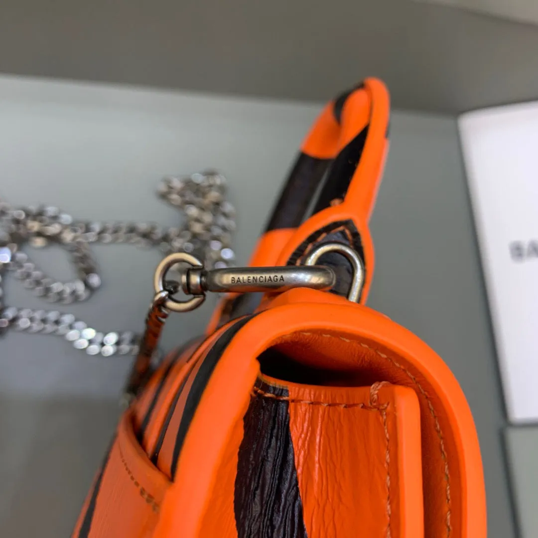 Balen Hourglass Mini Handbag With Chain In Black And Orange, For Women,  Bags 4.7in/12cm