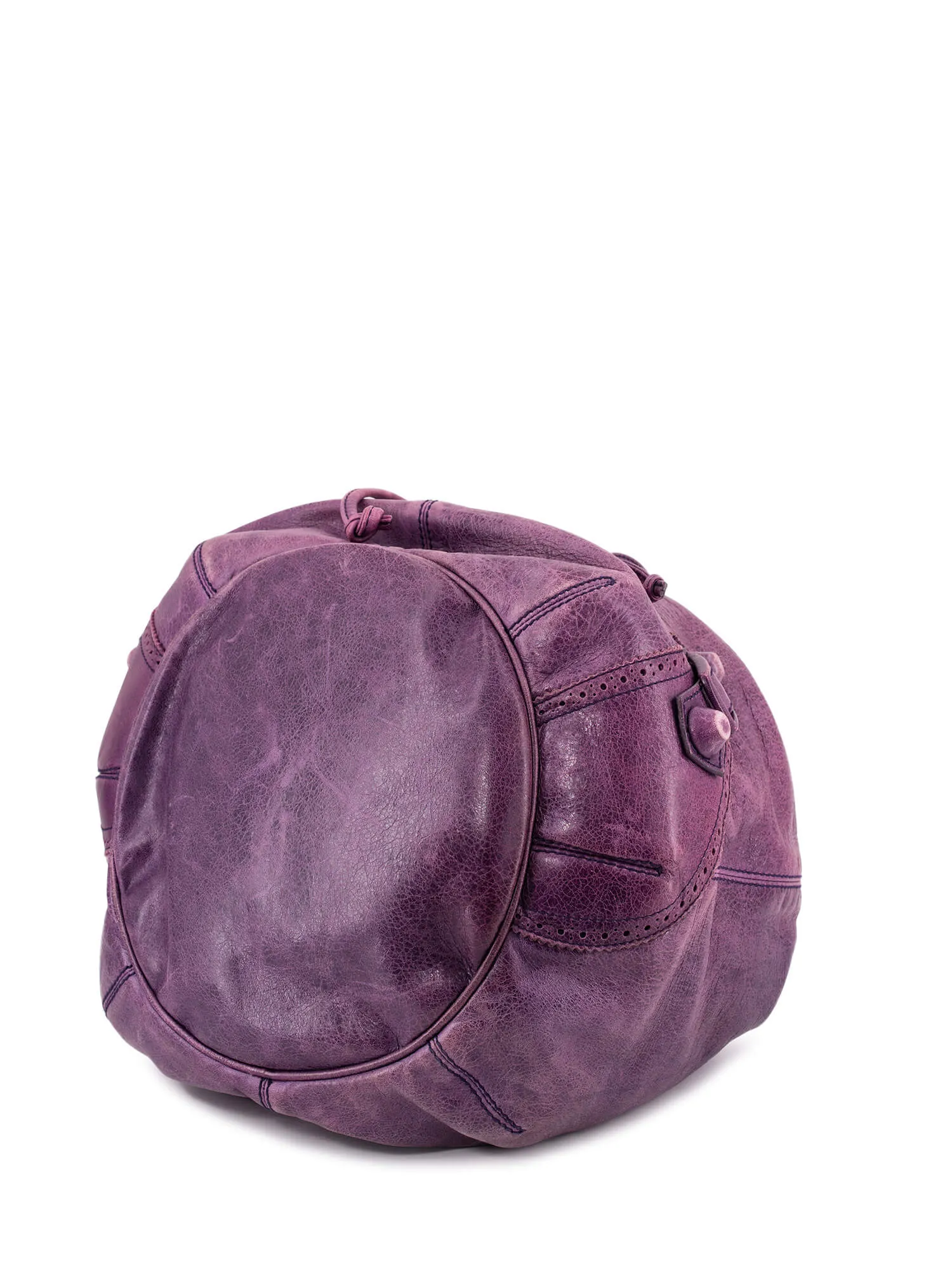 Balenciaga Leather Large Pompon Bucket Bag Purple