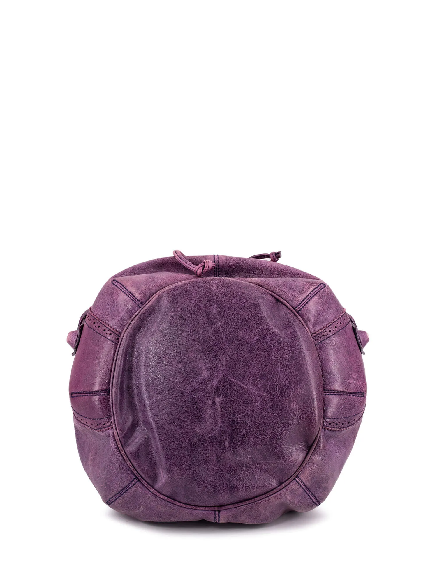 Balenciaga Leather Large Pompon Bucket Bag Purple