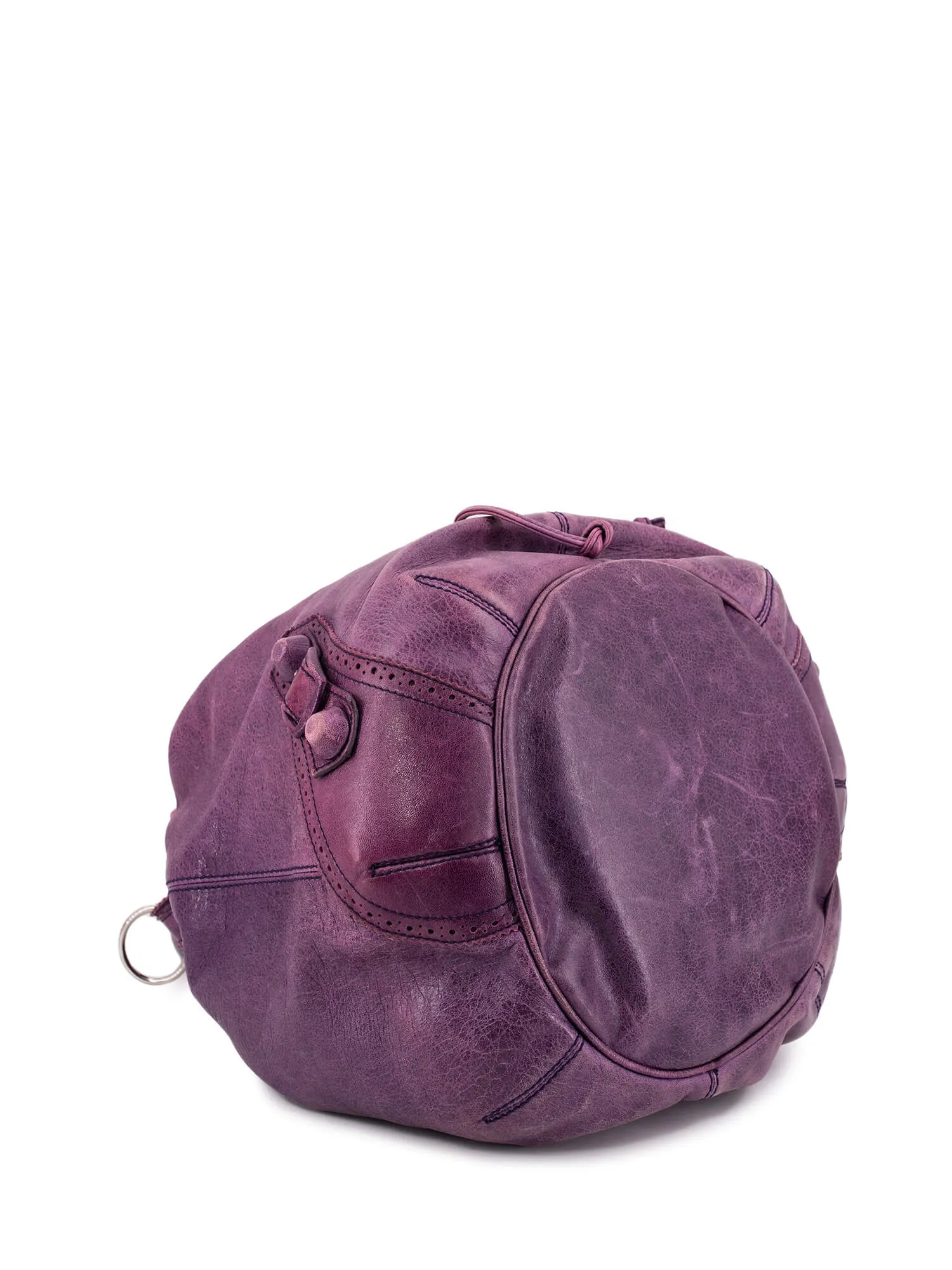 Balenciaga Leather Large Pompon Bucket Bag Purple