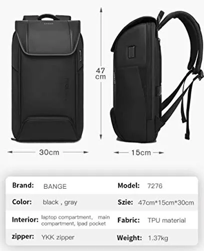 BANGE Water Resistant Polyester Anti-Theft Unisex Travel Laptop Backpack with USB Port (Black)