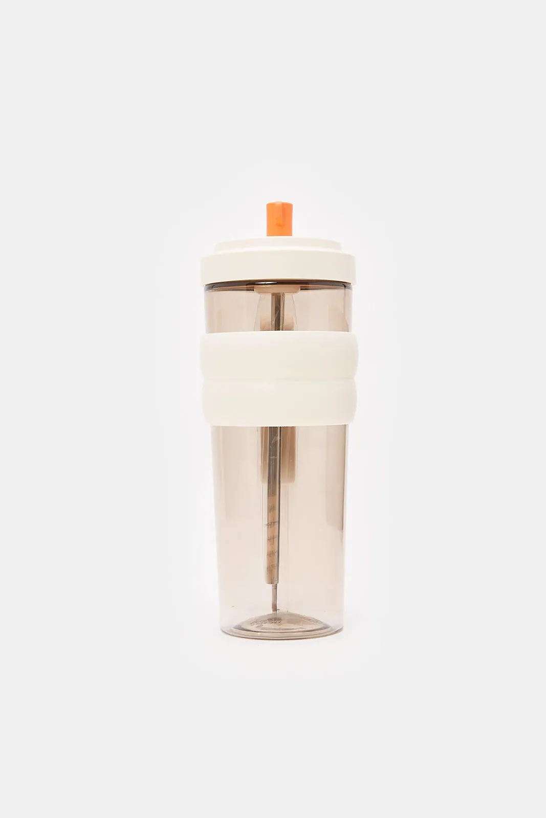 Beige Water Bottle With Straw