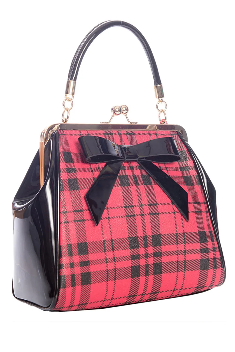 Black and Red Plaid Classic Retro Bow Kisslock Handbag