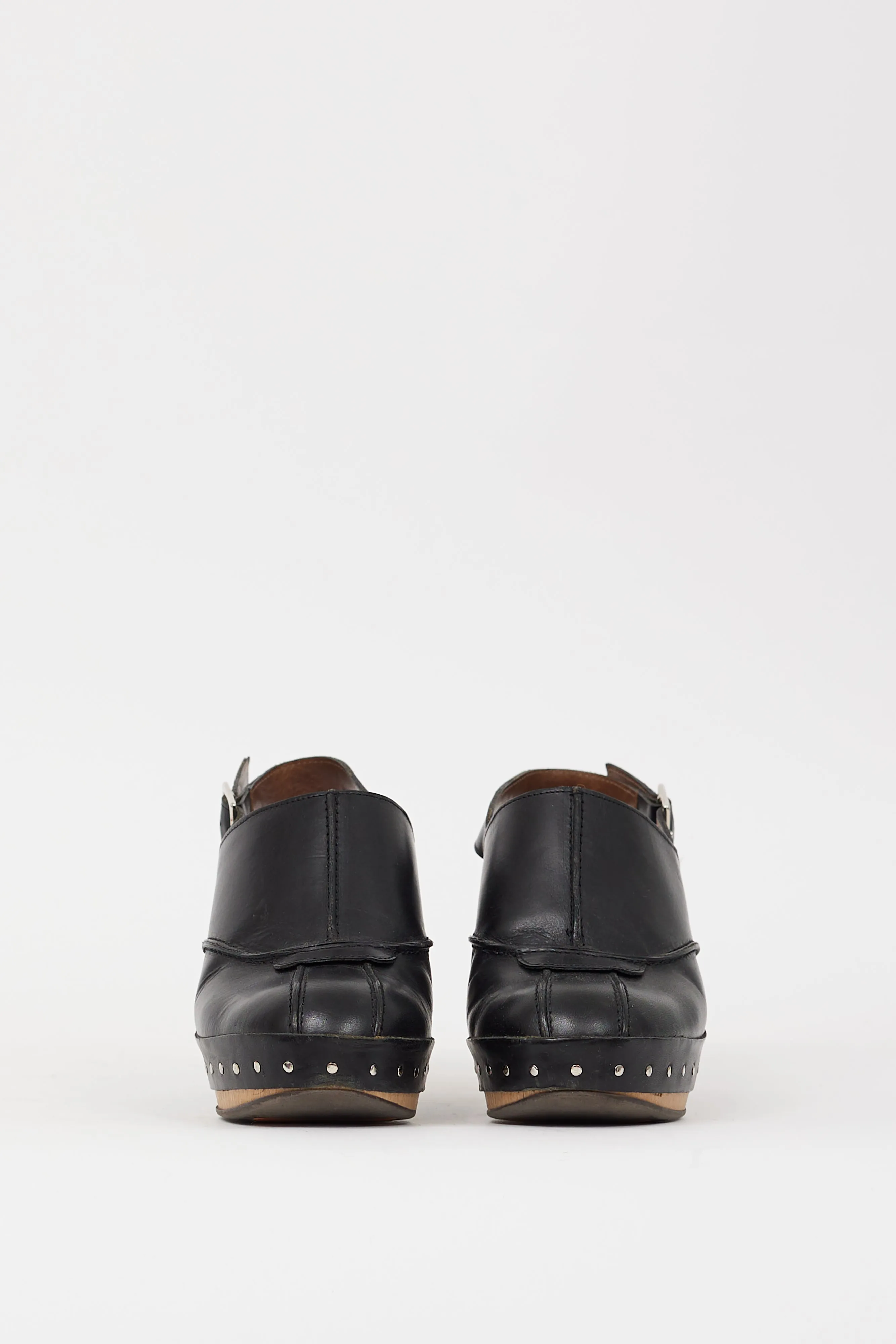 Black Leather Studded Clog Mule