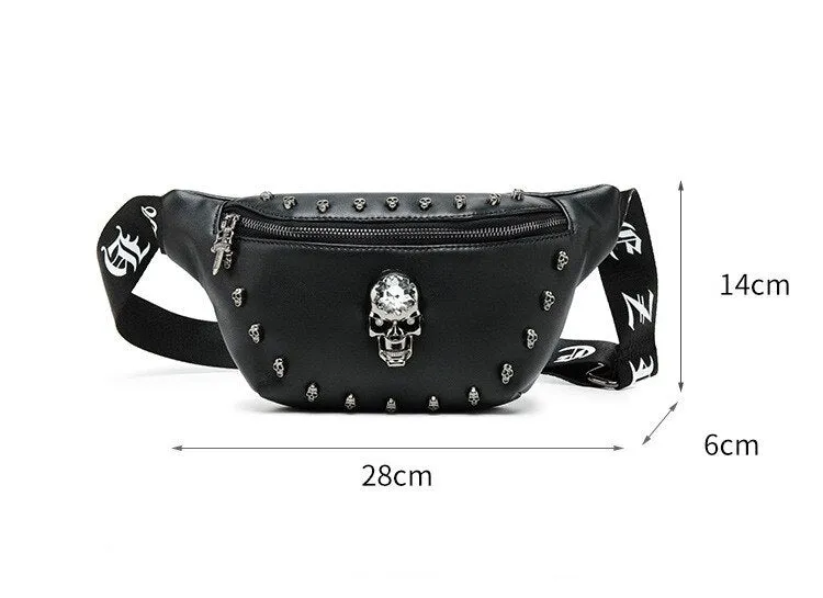 Black Skull Studded Bum Bag