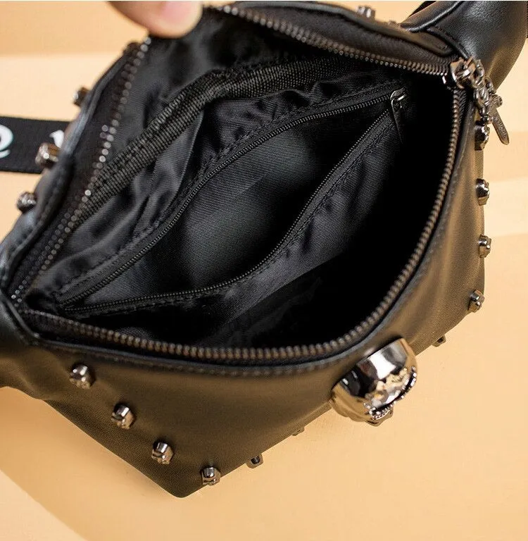 Black Skull Studded Bum Bag