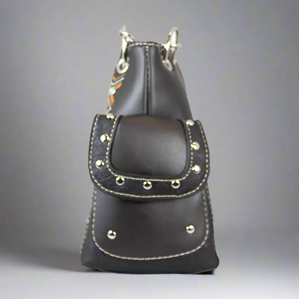 C&S Trading Leather 2 Handle Bag Studded Bear