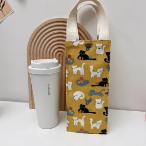 Canvas Thermos Cup Protective Cover Universal Water Bottle Tote Bag Water, Specification: Yellow Kitten