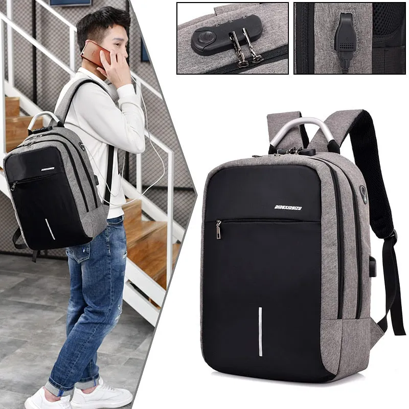 Canvas USB Backpack Laptop Anti-Theft Bag