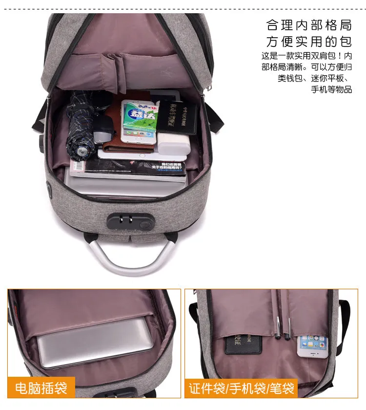 Canvas USB Backpack Laptop Anti-Theft Bag