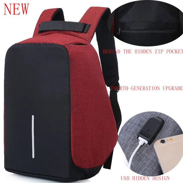 Canvas USB Backpack Laptop Anti-Theft Bag