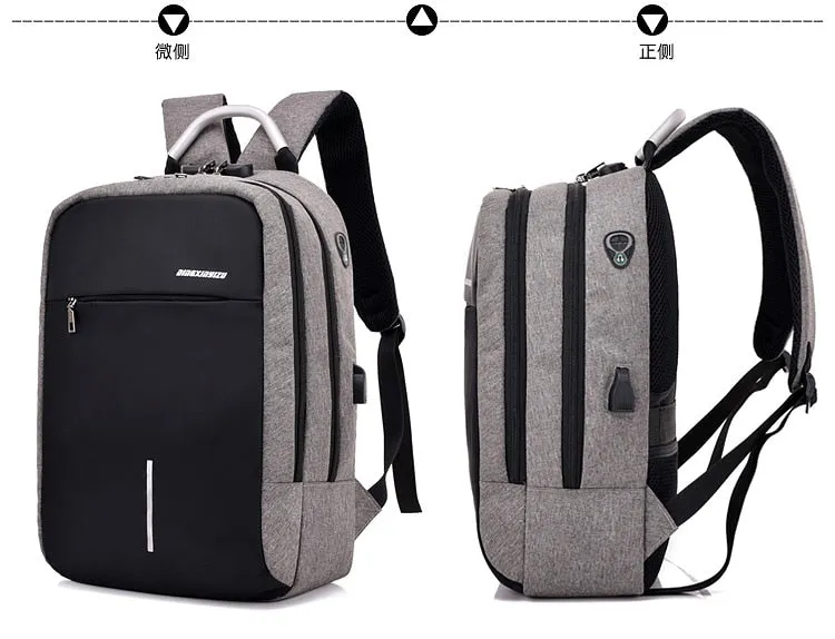 Canvas USB Backpack Laptop Anti-Theft Bag