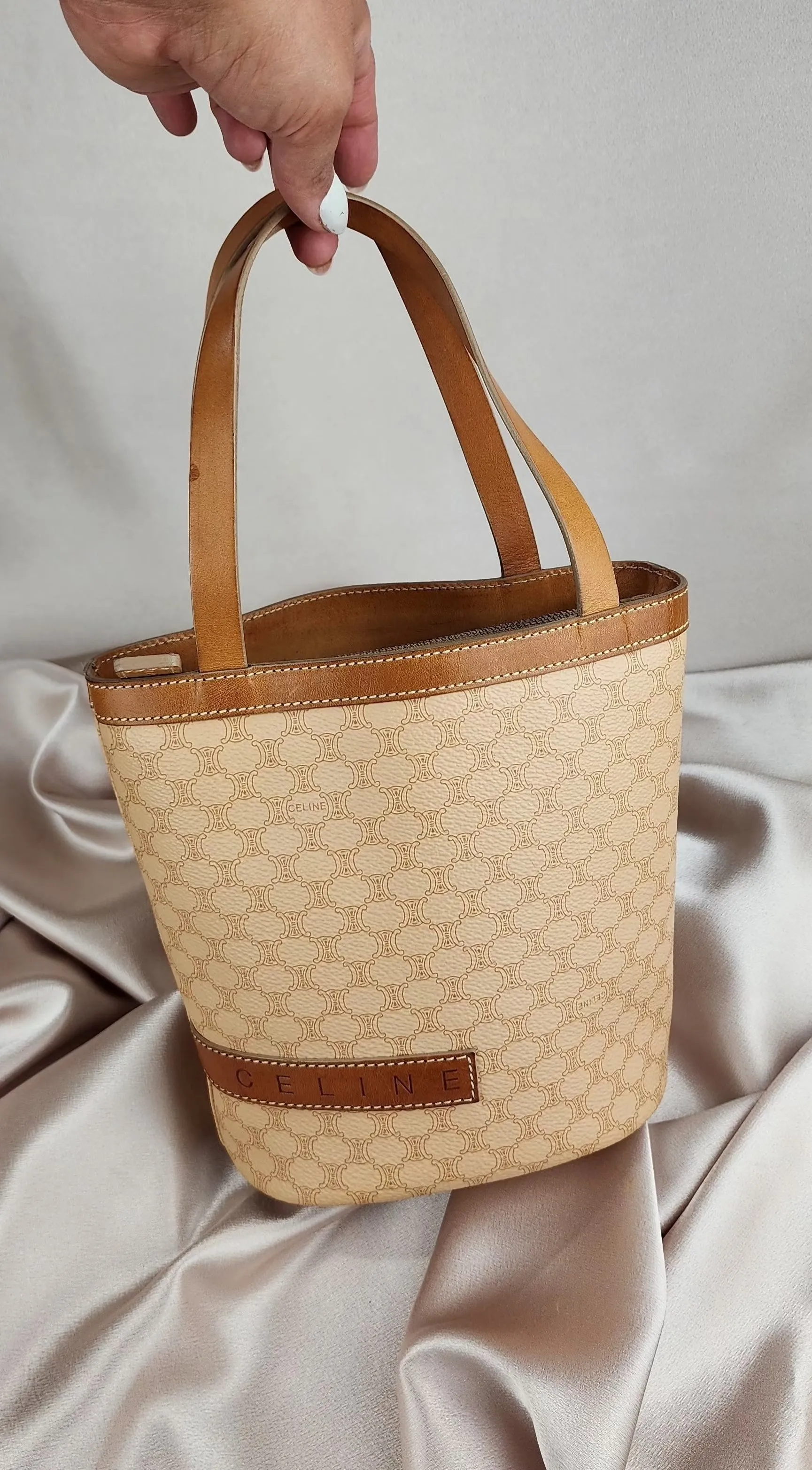 Celine Beige Macadam Canvas Hand Bag 75322 - 974