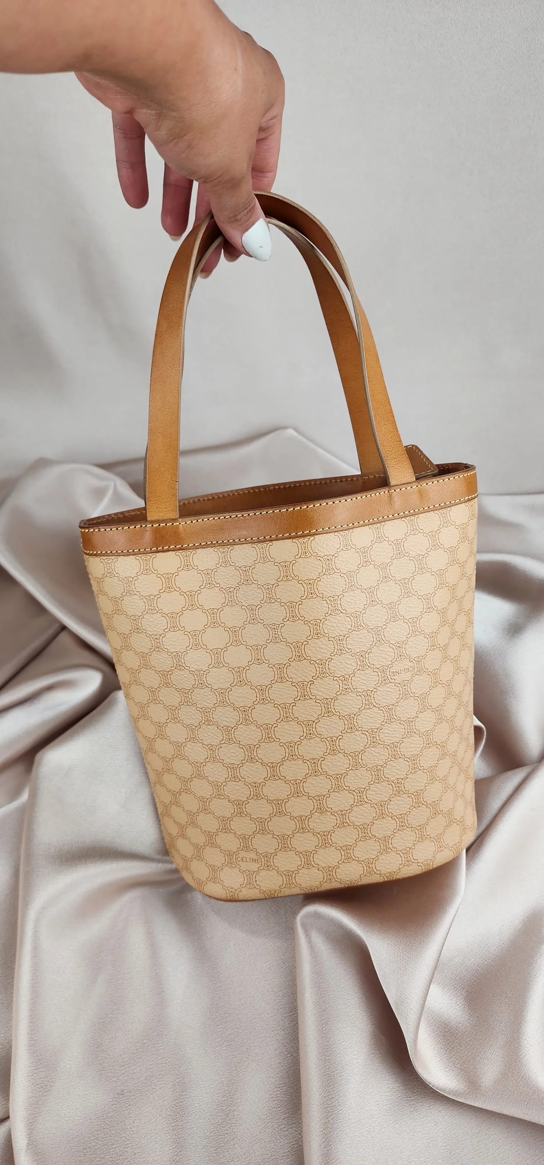 Celine Beige Macadam Canvas Hand Bag 75322 - 974