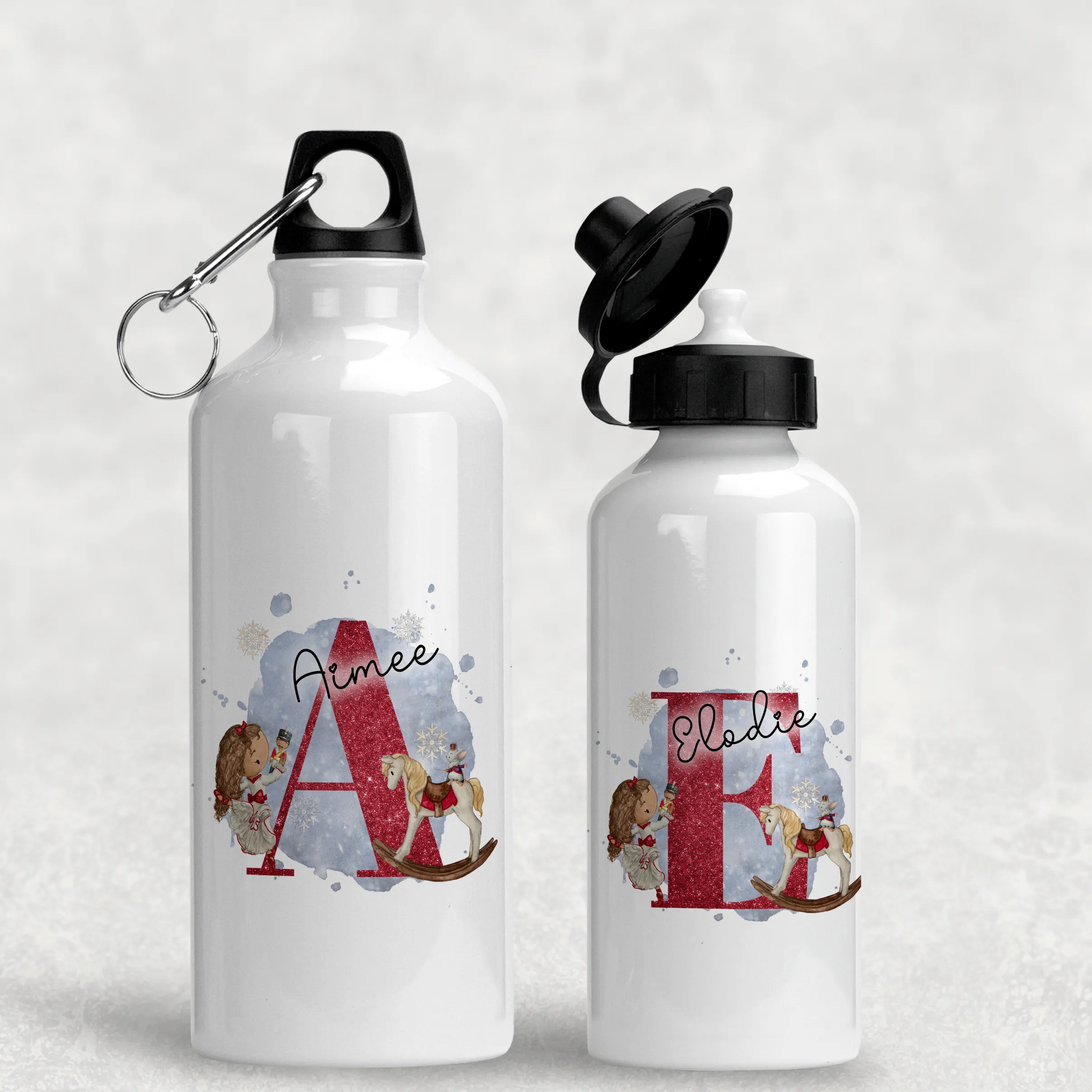 Christmas Ballet Dancer Alphabet Personalised Aluminium Water Bottle 400/600ml