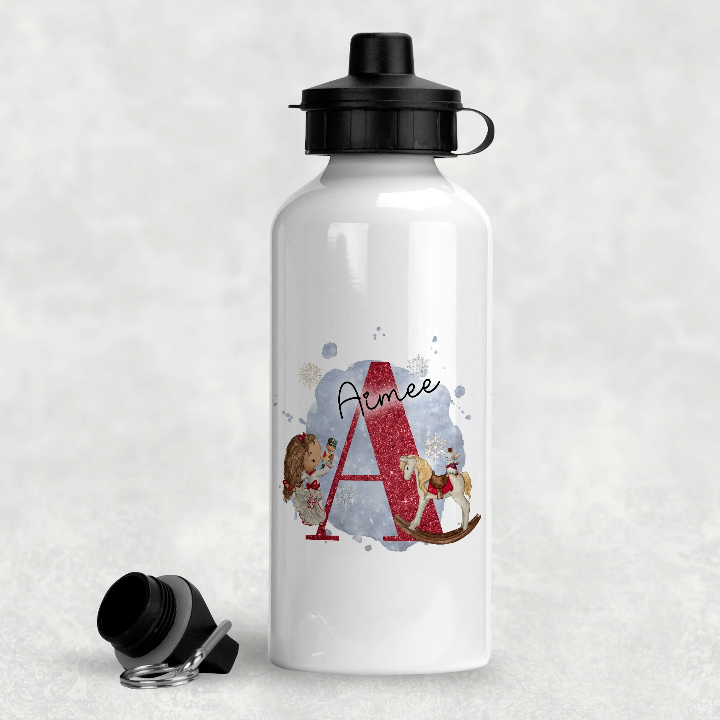 Christmas Ballet Dancer Alphabet Personalised Aluminium Water Bottle 400/600ml