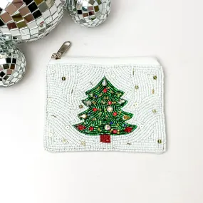 Christmas Tree Beaded Coin Purse in White