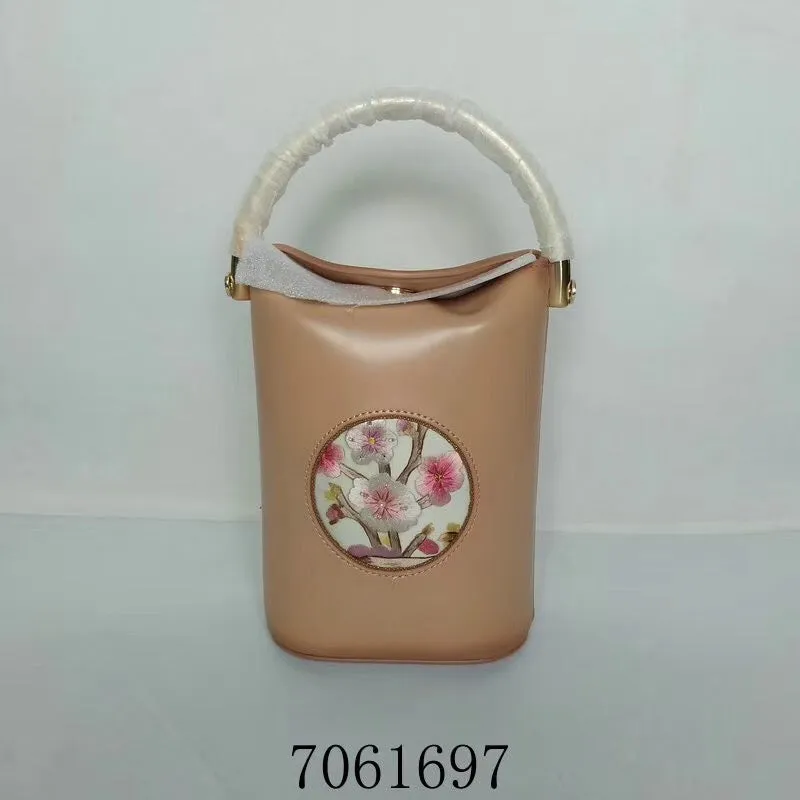 Classic hand su embroidery metal cowhide bag mini bucket pail shoulderbag handbag